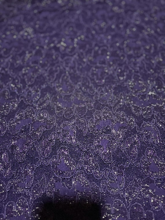 Purple Sparkle Floral Lace Fabric  Artvale  339B