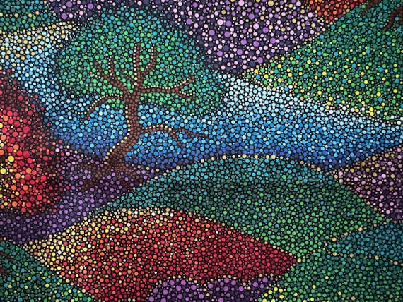 Dreamtime Dot Art Tree Landscape Fabric 182