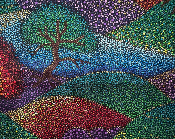 Dreamtime Dot Art Tree Landscape Fabric 182