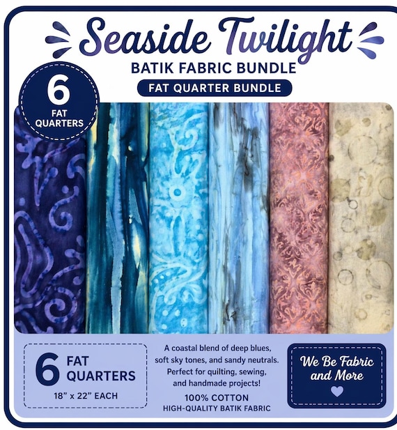 Seaside Twilight Batik Bundle 6 Fat Quarters – Riley Blake Batik Fabric Bundle, Blue Purple Coastal Quilting Fabric, Moody FQ Set