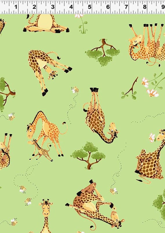 Clothworks Susy Bee Zoe II Tossed Giraffes SB20358-815 Lime