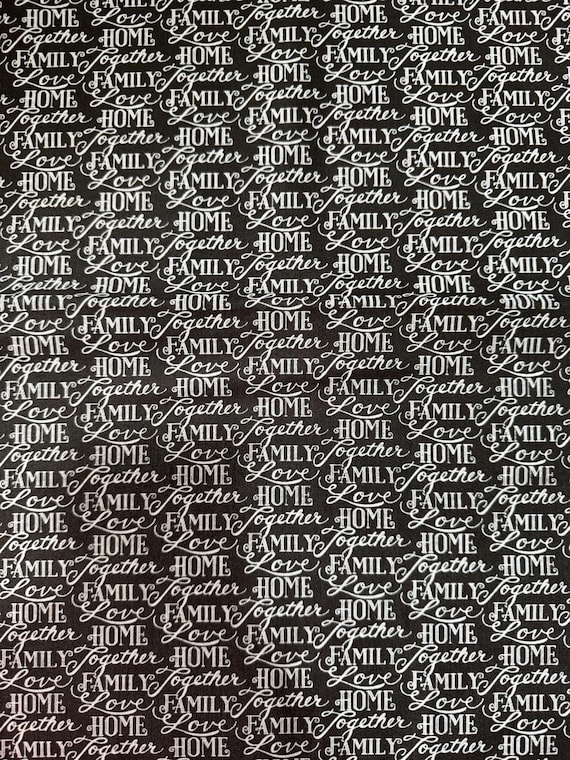 Home, Family, Love, Together Typography Fabric – Black & White 191