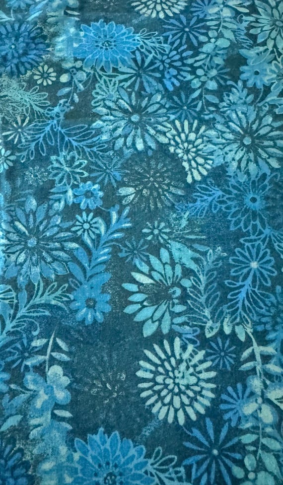 Teal & Blue Floral Texture Fabric – 1/2 Yard Cuts – Vibrant Botanical Print 332