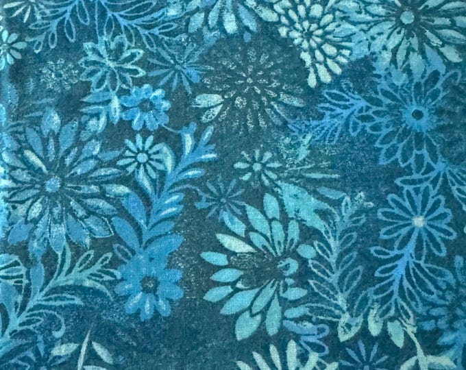 Teal & Blue Floral Texture Fabric – 1/2 Yard Cuts – Vibrant Botanical Print 332