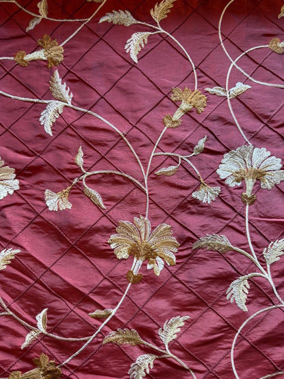 Burgundy Quilted Silk with Embroidered Floral Design 158B