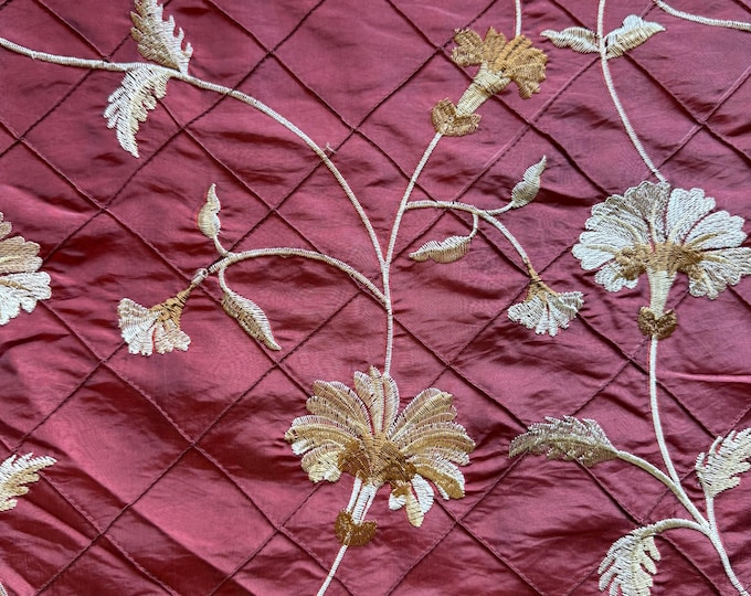 Burgundy Quilted Silk with Embroidered Floral Design 158