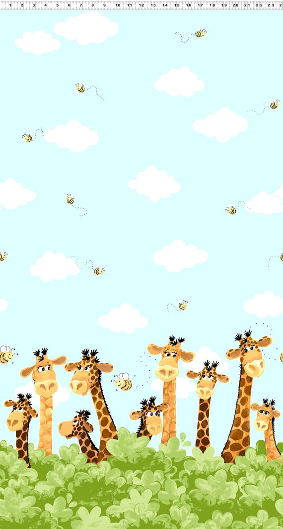 Clothworks Zoe II Giraffe Boarder SB20257-930 Aqua