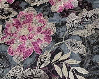 Black Floral Embroidered Mesh Fabric 218B