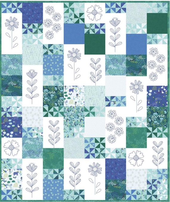 Isla Quilt Kit — Little Boy Blue Fabric Quilt Kit with Embroidery USB