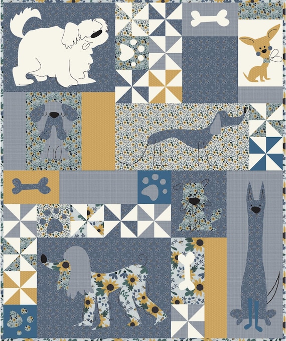 Woof!  Quilt Kit 50x60 Featuring Clothworks Fabric