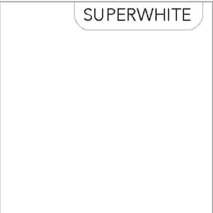 May include: A white background with the word "SUPERWHITE" in black, inside a white rounded rectangle.