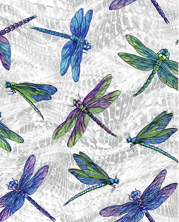 Large Dragonfly Fabric – On Dragonfly Wings Collection by Ann Lauer for Benartex - Q15