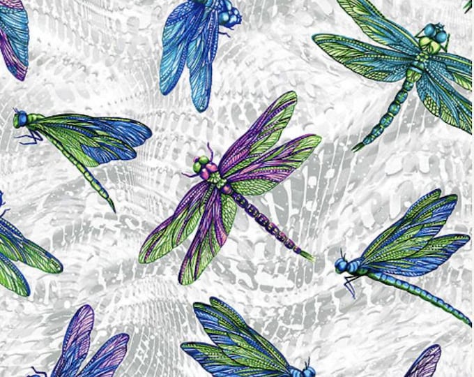 Large Dragonfly Fabric – On Dragonfly Wings Collection by Ann Lauer for Benartex - Q15