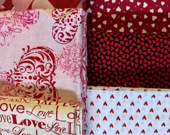 Valentine Heart Fabric Bundle – 6-Piece Assortment