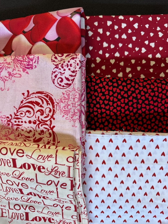 Valentine Heart Fabric Bundle – 6-Piece Assortment