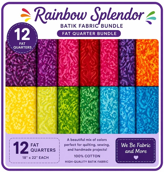 Rainbow Splendor Batik Bundle 12 Fat Quarters – Riley Blake Batik Fabric Bundle, Colorful Quilting Fabric, Rainbow FQ Set
