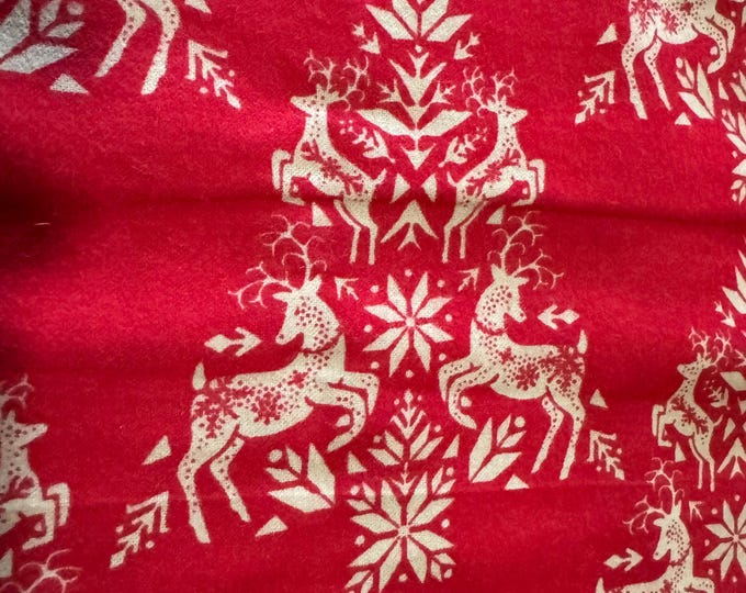 Red Christmas Reindeer Flannel Fabric 222B