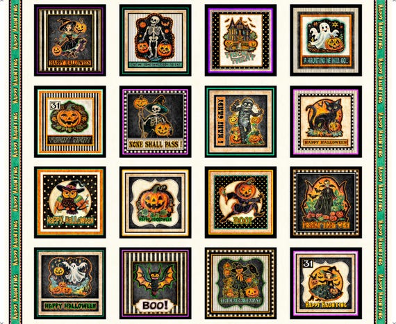 Happy Haunting Halloween Character Panel – Spooky Cute Quilt Fabric – Trick or Treat Sewing Panel – QT Fabrics