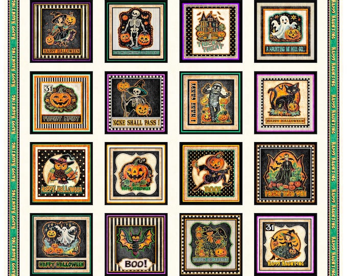 Happy Haunting Halloween Character Panel – Spooky Cute Quilt Fabric – Trick or Treat Sewing Panel – QT Fabrics