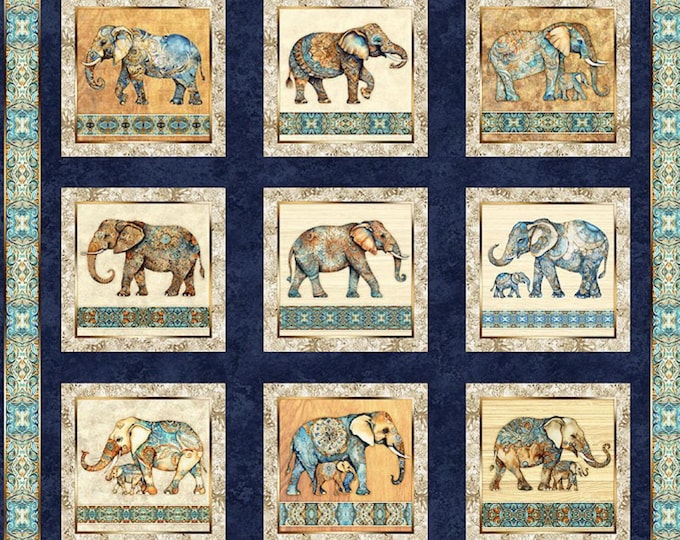 Kindred Spirits – Elephant Blocks Panel in Navy Q7