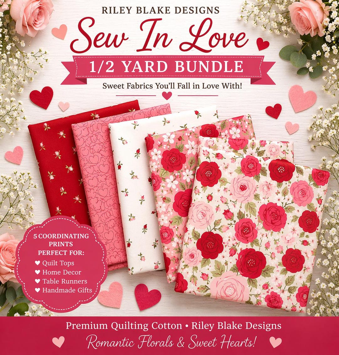 Riley Blake Sew in Love Half Yard Bundle, Valentine Fabric Bundle ...