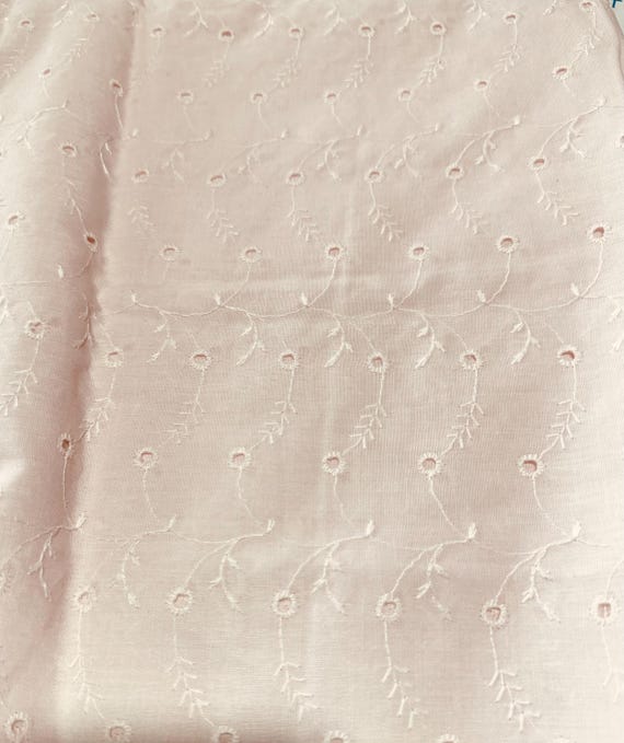 Light Pink Embroidered Eyelet Fabric – Delicate Floral Vine Pattern 335