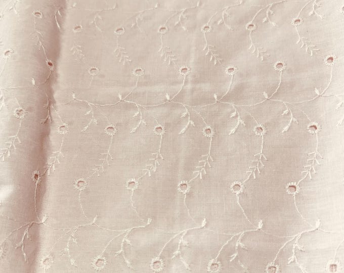 Light Pink Embroidered Eyelet Fabric – Delicate Floral Vine Pattern 335