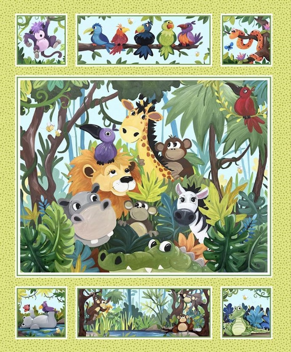 Clothworks SB20441-815 - Jungle Friends Fabric Panel
