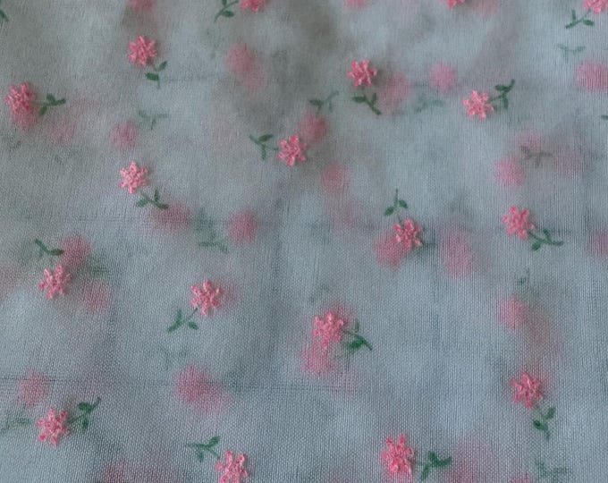Pink Mini Floral Embroidered Sheer Fabric 322