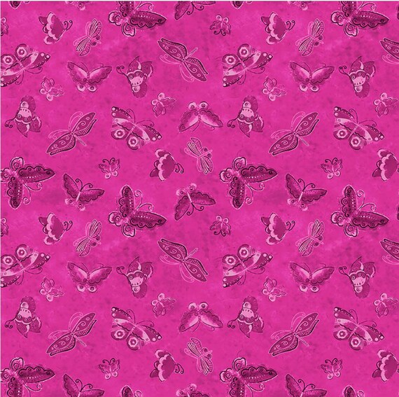 Kindred Canines Flutterbyes by Clothworks Y3709-77 Fuchsia