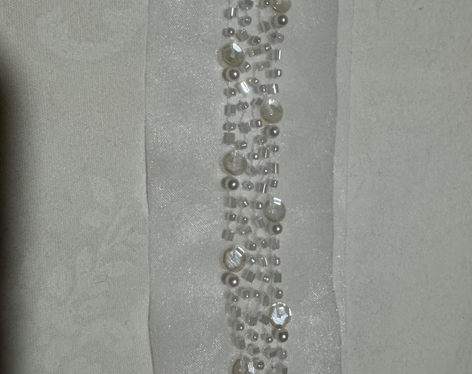 White Beaded Bridal Trim – 2.5” Pearl & Sequin Decorative Lace | Designer Surplus | Sold by the Yard