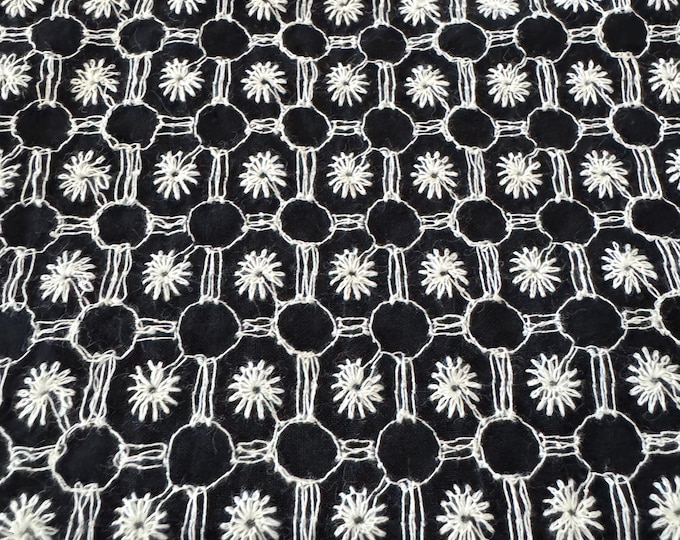 Black & White Embroidered Circle Lace Fabric – 1.5 Yards, 56" Wide 234