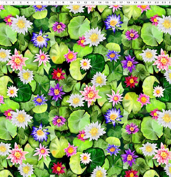Clothworks Dragonfly Days Collection Digital Packed Lily Pads – Multi ColorY3755-55
