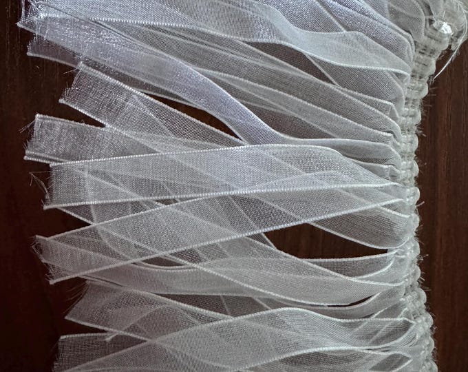 4" Trim White Stretch Ribbon Fringe