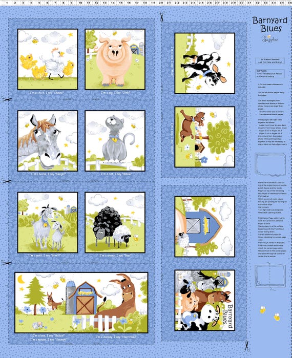 Barnyard Blues Storybook Quilt Panel – 36” by Susybee for Clothworks SB20414-760