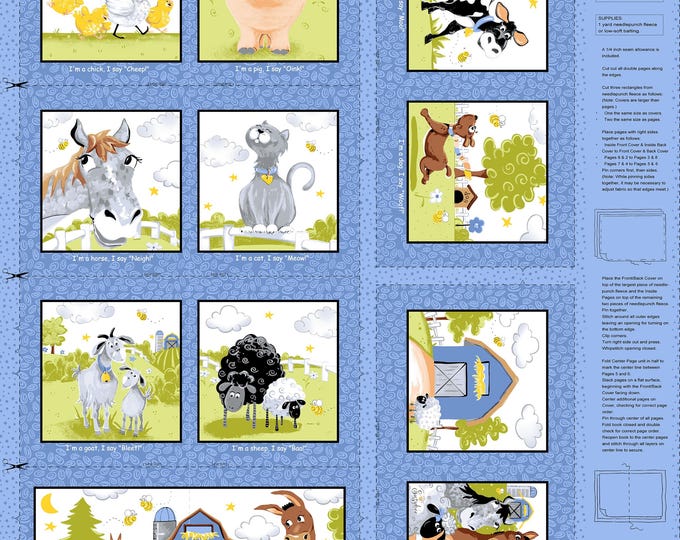 Barnyard Blues Storybook Quilt Panel – 36” by Susybee for Clothworks SB20414-760