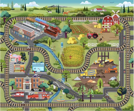 Clothworks Let’s Go! Digital Canvas Play Mat 36" Panel | Y4462-55 Multi Color