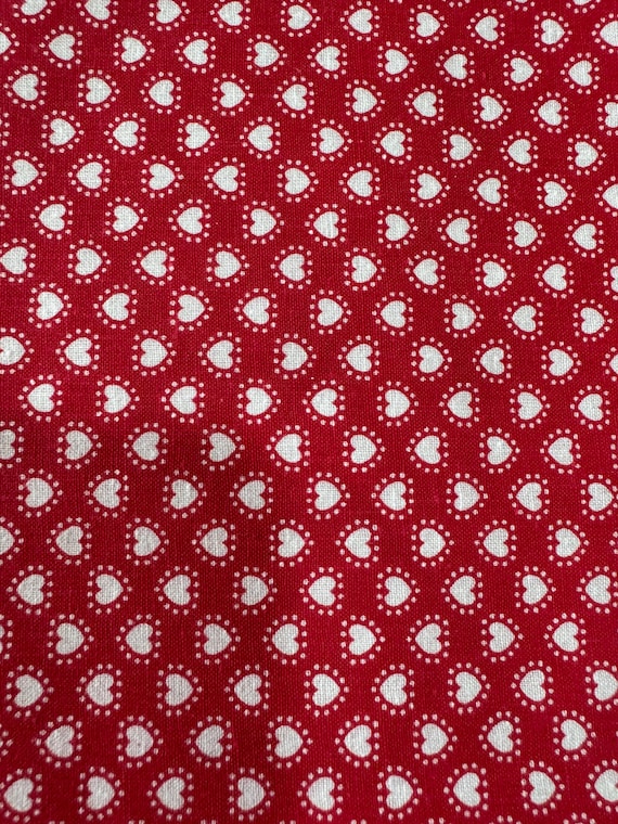 White Hearts with Dotted Borders on Red Fabric 193