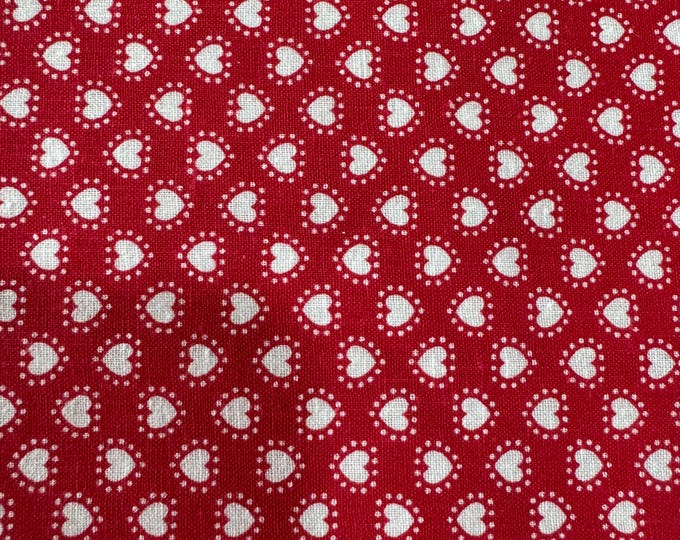 White Hearts with Dotted Borders on Red Fabric 193