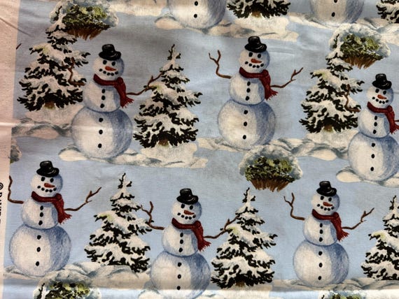 Snowman & Snowy Pines Winter Fabric –  by David Textiles 189
