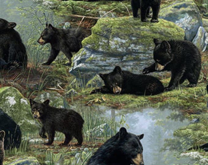 Northcott Fabric Bear's Den DP27622-99 Bear Scenic Black Multi