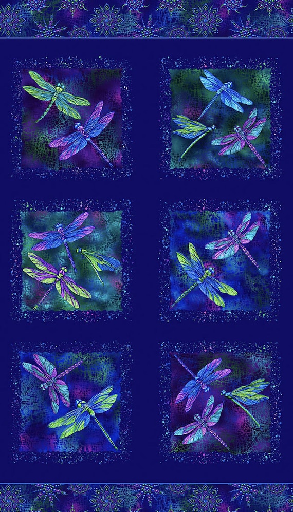On Dragonfly Wings – Tranquil Blocks Panel in Navy Q9