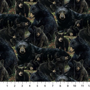 Northcott Fabric Bear&#39;s Den DP27623-99 Packed Bears Black Multi