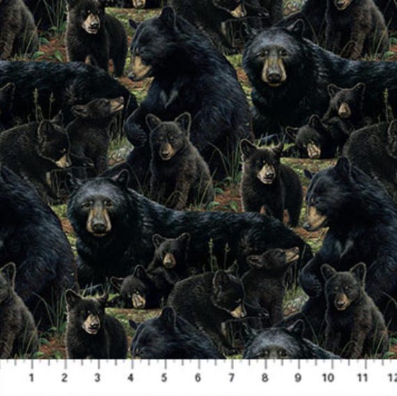 Northcott Fabric Bear's Den DP27623-99 Packed Bears Black Multi