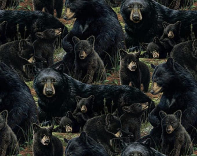 Northcott Fabric Bear's Den DP27623-99 Packed Bears Black Multi