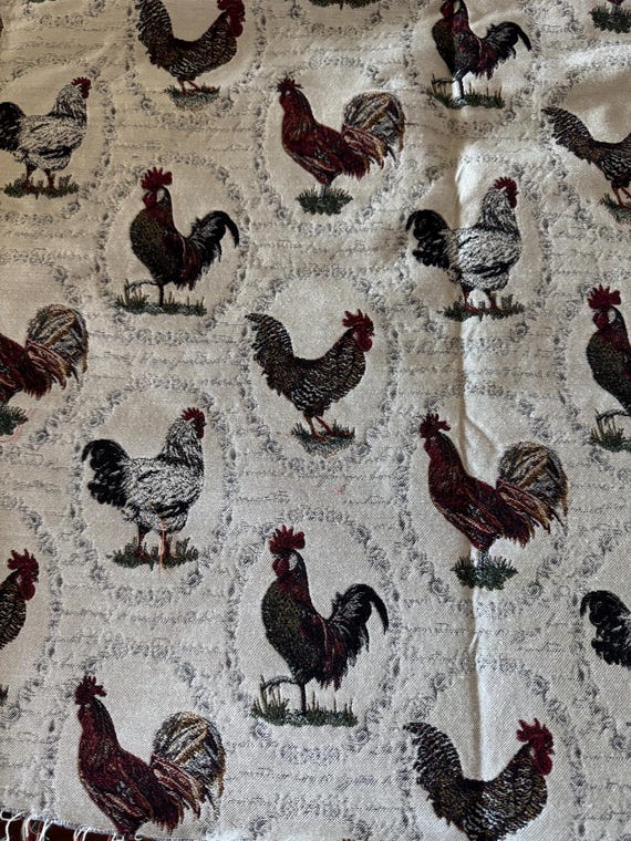 Farmhouse Roosters Woven Tapestry Fabric – 51" x 56" Cut 321