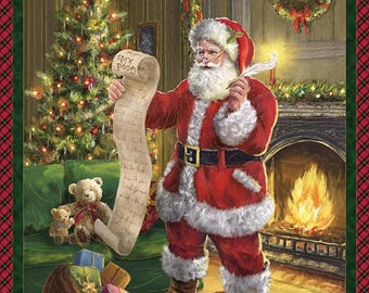 Checking It Twice – Santa by the Fireplace Fabric Panel Q2