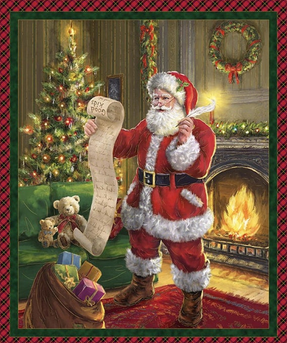 Checking It Twice – Santa by the Fireplace Fabric Panel Q2
