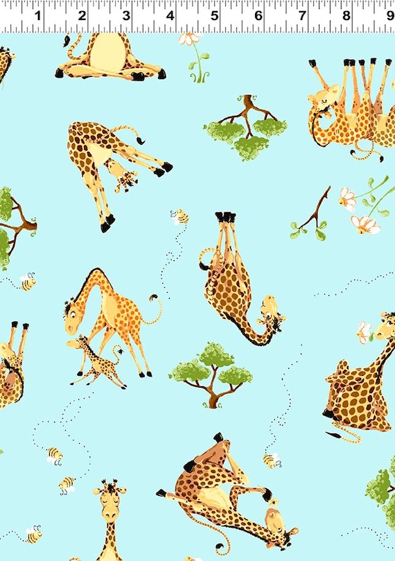 Clothworks Susy Bee Zoe II Tossed Giraffes SB20358-930 Aqua