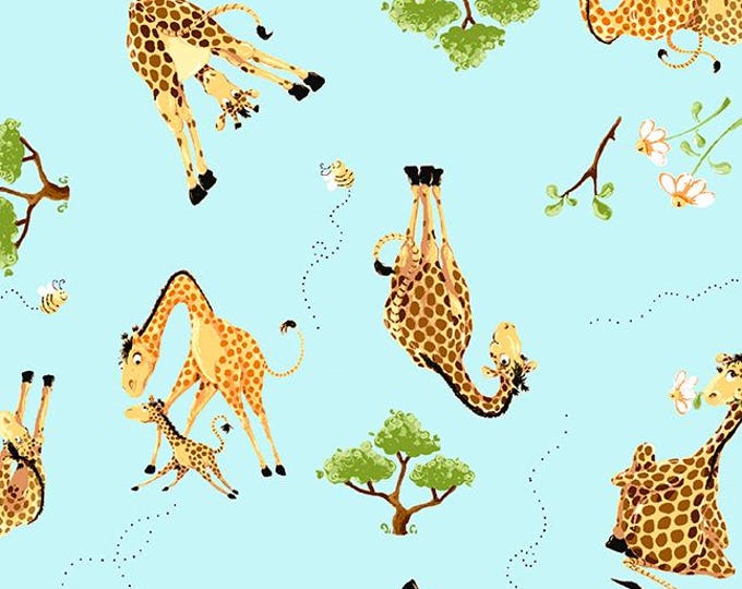 Clothworks Susy Bee Zoe II Tossed Giraffes SB20358-930 Aqua